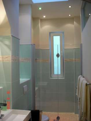 bath with very huge shower